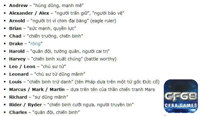 Cùng cf68 khám phá các tên hay ý nghĩa trong game nhé